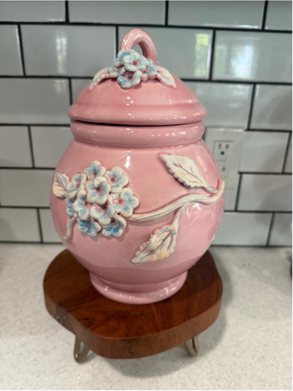 Vintage Pink Ceramic Hydrangea Ginger Jar